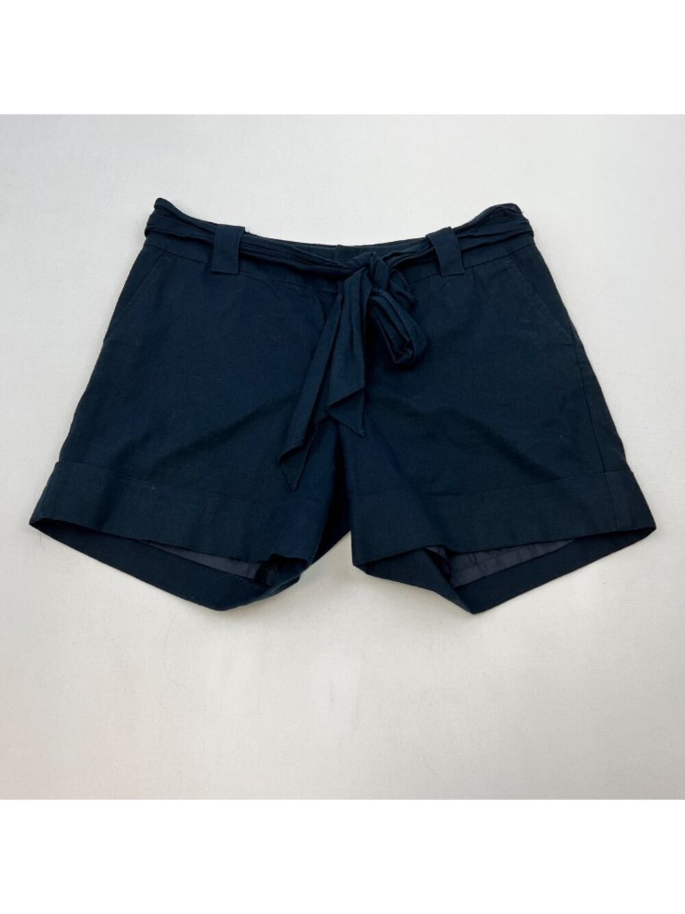 Banana Republic Linen Blend Chino Shorts Cuffed Navy Size 2 Belted